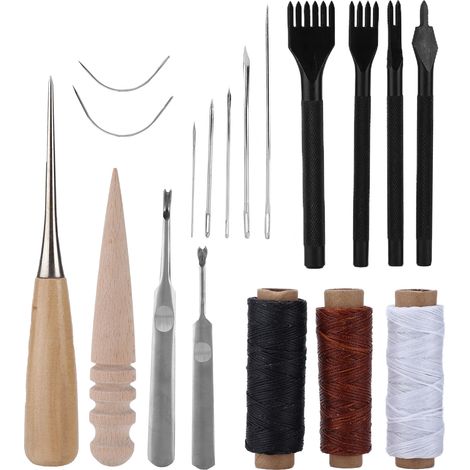 18Pcs Leather Tool Set Easy Use Multiple Uses Leather Sewing Kit for Denim Carpet Upholstered Overcoat (1/5)