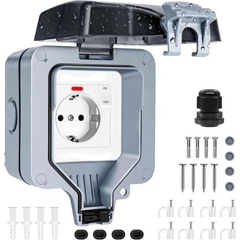 Prise Exterieure Etanche IP66 Prise Electrique Murale de Courant et Volet de Protection Prise Etanche Exterieur de Jardin, Prise Murale Anti-Poussière et Coupe-Vent avec Interrupteur, Voyant Lumineux (1/5)
