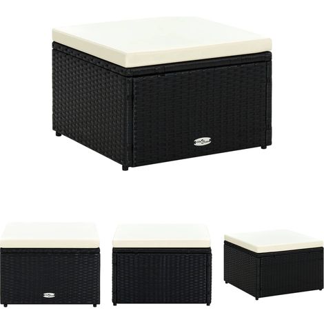 Polsterhocker - vidaXL Hocker mit Kissen Poly Rattan 53×53×30 cm Schwarz - Hocker mit Kissen (1/5)
