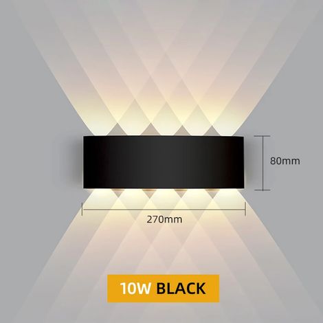 (Noir 10W - Étanche IP65 - Lumière chaude 3000K) Applique murale LED en aluminium étanche IP65 pour l'extérieur, le jardin et l'intérieur, compatible avec les chambres, les salons et les escaliers (1/5)