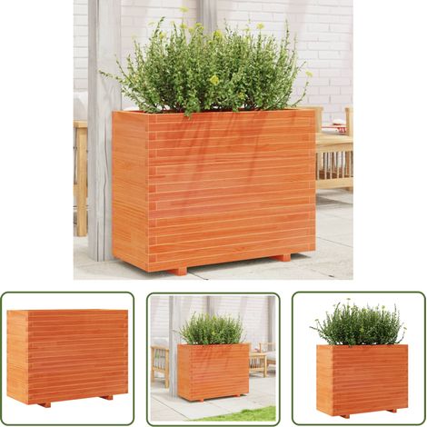 The Living Store Jardinière cire marron 90x40x72 cm bois de pin massif - Jardinieredécorative - Jardinière Extérieure - Pot En Bois - Bac À Fleurs - Planter (1/5)