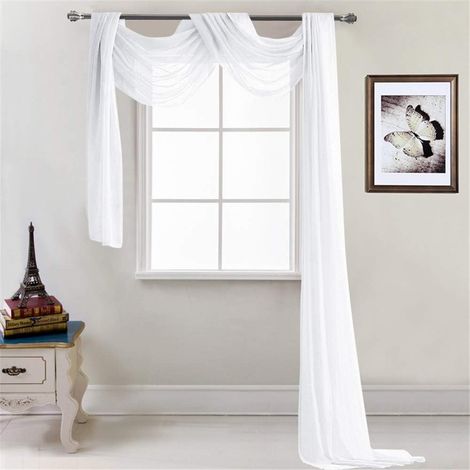 Cantonnière transparente en voile uni, décoration mains libres pour chambre, salon, mariage – 52 x 216 pouces, blanc–DELKEVIC