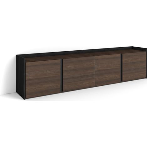 Skraut Home - Meuble TV, Banc Télé, Grand espace de Rangement, 207x35x50cm, Pour les TV jusqu'à 80", Meubles de salon, Style moderne, Chêne foncé et Noir (1/5)