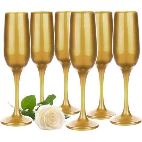 Coupes À Champagne Jeu De 6 À Champagne En Verre De 200Ml Lavable Au Lave-Vaisselle L'Or (1/5)