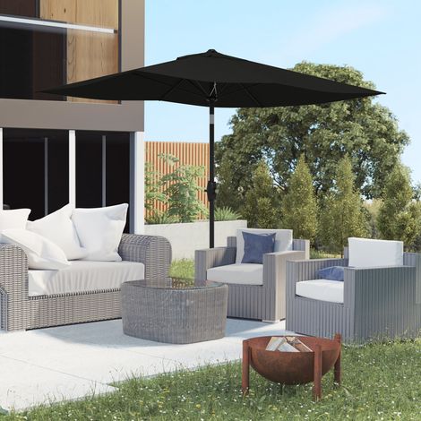 Ombrellone rettangolare basculante 2 x 3 m con manovella, tessuto in poliestere impermeabile ad alta densità 180 g/m², nero