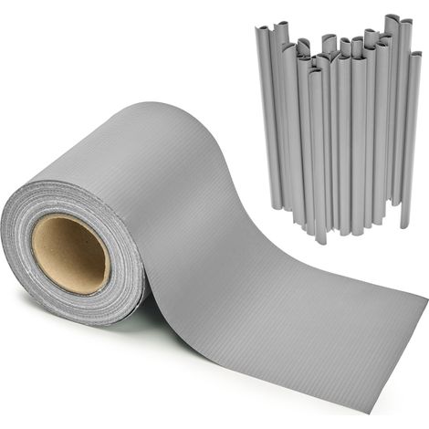 Garronda Sichtschutzstreifen 19 cm x 35 m aus PVC mit Befestigungsclips Zaun Sichtschutz für Balkon und Parkan UV-beständige Sichtschutzfolie für Garten GD-0173, Grau RAL7040