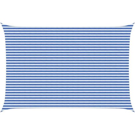 Voile d'ombrage à rayures bleues et blanches 4 x 7 mètres en PEHD