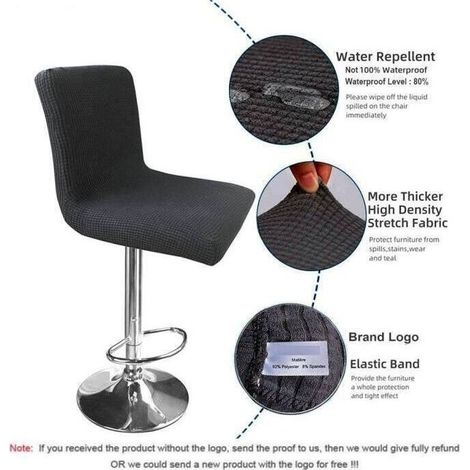 Housse de chaise de bar noire – Lot de 2 pièces – Polyester – Convient pour chaises de 28 à 35 cm de hauteur – Lavable en machine (1/5)