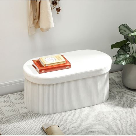 Banc de rangement 76x38x35 cm crème, pliable avec coffre, assise aspect velours, MEUBLIV (1/5)