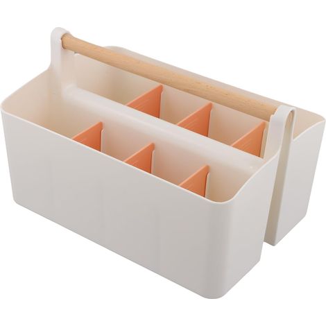 Boîte de Rangement - 1 Unité - Polypropylène et Bois - 8 Compartiments - Bureau et Salle de Bain - 25x18x15 cm (1/5)