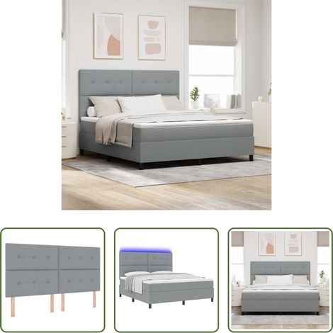 vidaXL LED - Boxspringbett mit Matratze mit LED Hellgrau 180 x 200 cm Stoff (1/5)