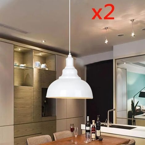 Lot de 2 Lustre Suspension Industrielle en Métal Plafonnier Style Nordique 29CM Blanc (1/4)