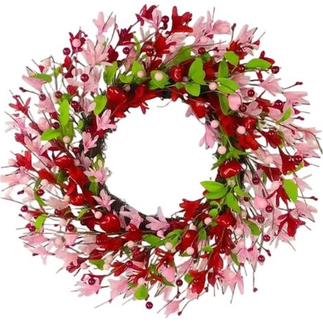 Guirlande En Forme De Cœur - Guirlande De Noël Artificielle Avec Baies Roses Et Feuilles Vertes - Pour Porte Fenêtre Mur - 50 Cm - 1 Pièce (1/5)