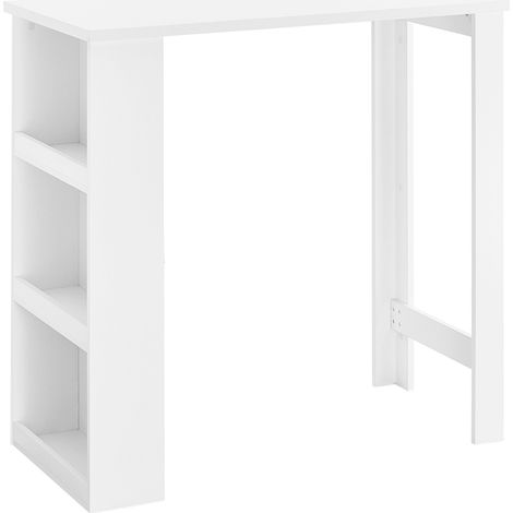 SoBuy Tavolo Alto da Cucina, Tavolo da Bar Moderno con Ripiani di Stoccaggio, Design Salvaspazio per Cucina Piccola, Soggiorno, Angolo Bar o Studio Bianco 112 x 57 x 106 cm FWT17-II-W