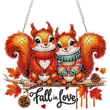 Diamantmalerei Anhänger Eichhörnchen DIY Bastelset mit Kette für Fenster & Wand