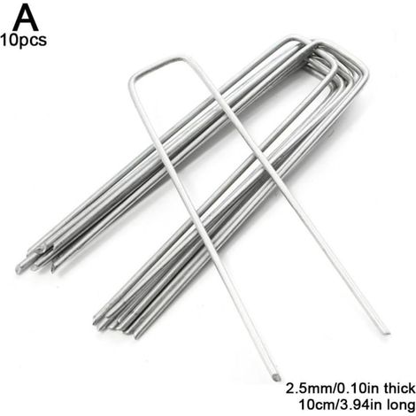 Piquets de tente en U galvanisés, sardines de fixation pour sol, 10 pièces argentées, 10 cm, ancrage stable pour jardin et pelouse (1/5)
