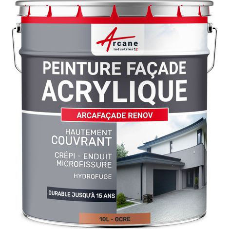 Arcane Industries – Peinture façade acrylique étanche 10 L – Couverture micro-fissures – Finition mate – Durabilité jusqu'à 15 ans – 14 couleurs RAL disponibles