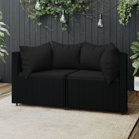 Canapés d'angle de jardin et coussins, Canapés d'extérieur, Banc de jardin Noir Résine tressée MJU3750 (1/5)