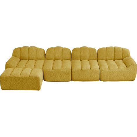 Divano modulare 4 posti con 1 pouf, tessuto giallo, schiuma 32D MODENUIT (1/5)