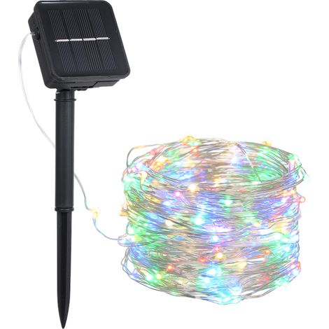 Guirlande lumineuse solaire 12W 20M 200 LED fil cuivre flexible torsadable IP65 rose/bleu/jaune/vert 8 modes jardin terrasse Noel fete maison (1/3)