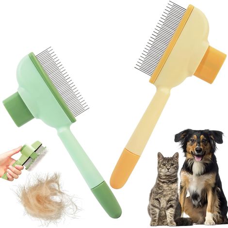 Lot de 2 Brosses de Toilettage Auto-Nettoyantes pour Chats et Chiens – Brosse Douce pour Poils Courts et Longs, Peigne de Massage Anti-Nœuds, Outil Efficace pour Animaux (1/5)