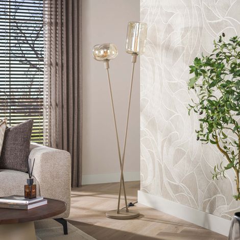 Lampadaire 2 lampes 50x30x174 cm en verre ambré et métal beige - NOEZI (1/5)