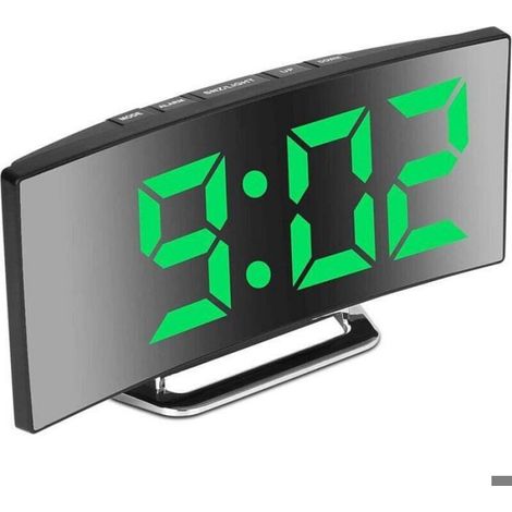 Réveil numérique LED miroir 7'' pour chambre, 2 luminosités, 12/24H, température, date, veilleuse, Snooze, USB, vert (1/3)