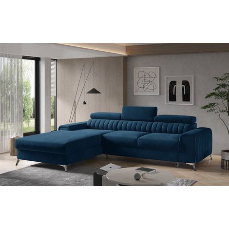 Canapé d'angle gauche Bleu foncé convertible 3 places JAYSON pour salon contemporain (1/2)