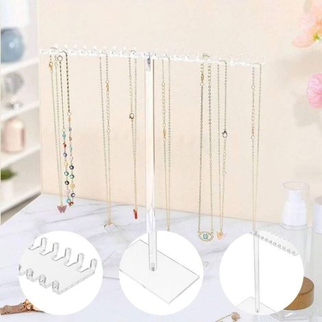 Porte Collier Acrylique, Présentoir à Bijoux, Organisateur de Bijoux Suspendus, Présentoir Collier, Porte Bijoux Transparent avec 42 Crochets pour Colliers Bracelets Boucles d'Oreilles Bagues (1/3)