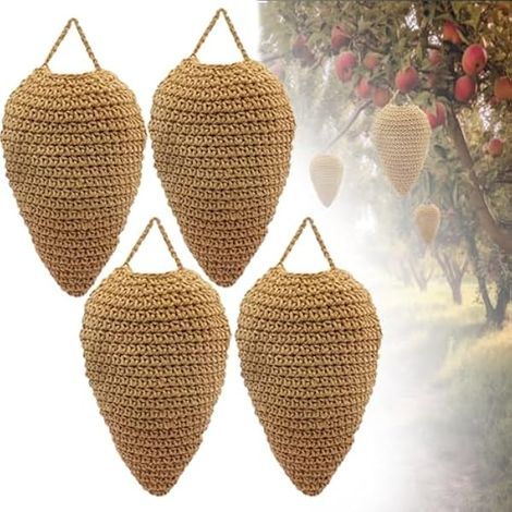 Nid Faux Guêpe - Nid Crochet Imitation Guêpe pour Extérieur - Pour Balcon, Sous-Combles, Verger - Lot de 4 (1/5)
