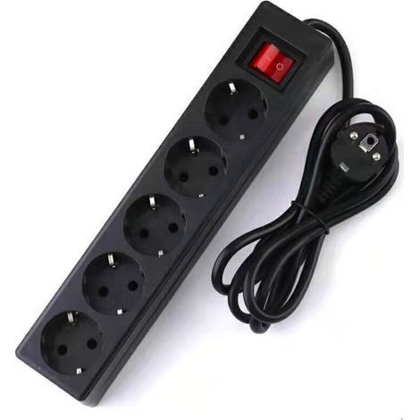 Bloc multiprises 5 Prises Interrupteur lumineux (câble 1,5m) - noir (1/5)