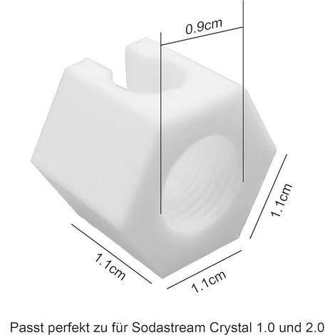 Lot de 2 pièces de rechange pour Sodastream - Écrou de rechange - Compatible avec Sodastream Crystal 1.0 et 2.0, Jet, Spirit, Easy, Crystal, Terra, Duo 1.0 et 2.0 (blanc) (1/5)