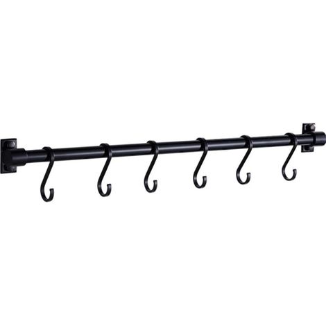Patère à crochets pour cuisine - Support de cuisine - Barre de suspension pour salle de bain - Support de poêle (40 cm - 6 crochets) (1/4)