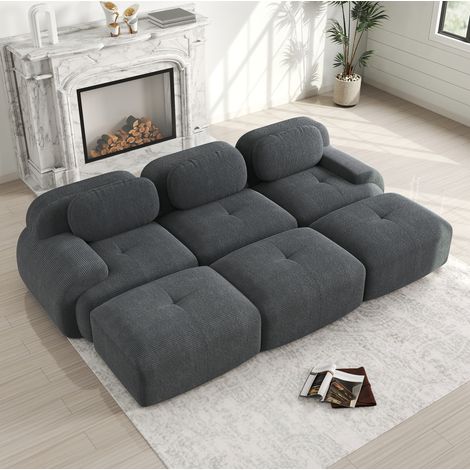 Sofá modular de esquina 298x178x75 cm gris en pana sin estructura con 3 pufs y entrega sin montaje (1/5)