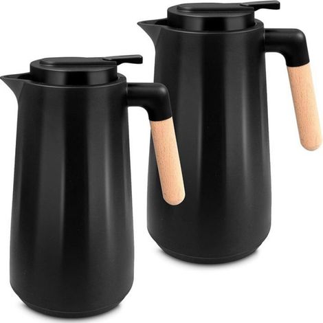 Lot de 2 Carafe Isotherme,Verre Borosilicate,Double Paroi,Poignée Bois,Café Thé Lait,Maison Bureau (1/5)