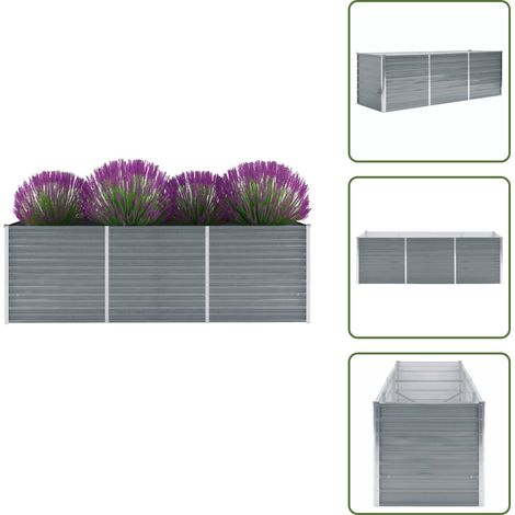 Garten-Hochbeet Verzinkter Stahl 240x80x77 cm Grau - Gartenhochbeet - Metallhochbeet - Stahlteich - Balkonbepflanzung - Terrasse Bepflanzung (1/5)