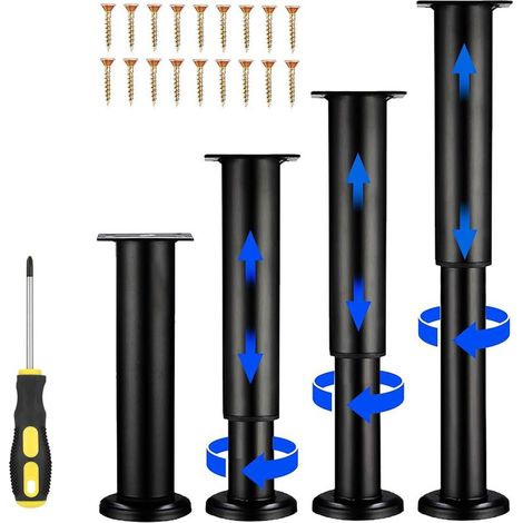 Pieds de Meubles Réglables, 4 Pieds de Meubles Métal Noir, Pied Meuble, Pieds Universels Ajustables pour Meubles pour Canapé, Lit, Armoire, Table, avec Vis, Hauteur Réglable (18-30 cm) (1/5)