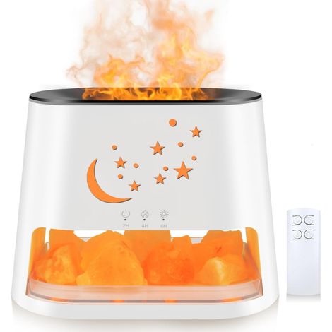 Humidificateur,diffuseur d'arômes,diffuseur d'huiles essentielles,effet flamme simulée,pierres de sel naturelles,éclairage 8 couleurs,21x11,6x15,8cm (1/5)