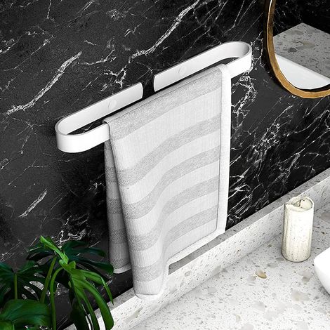 Porte-serviettes de salle de bain, sans perçage, barre porte-serviettes auto-adhésive, barre porte-serviettes en aluminium, anneau porte-serviettes pour cuisine, salle de bain, balcon, 40 cm, blanc (1/5)