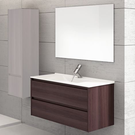 Mueble de baño suspendido Ibiza con lavabo y espejo. Se envía montado 70CM Fresno Tea