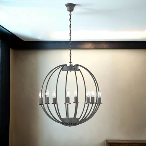Kronleuchter Grau E14 Ø 55 cm Metall Vintage Hängeleuchte