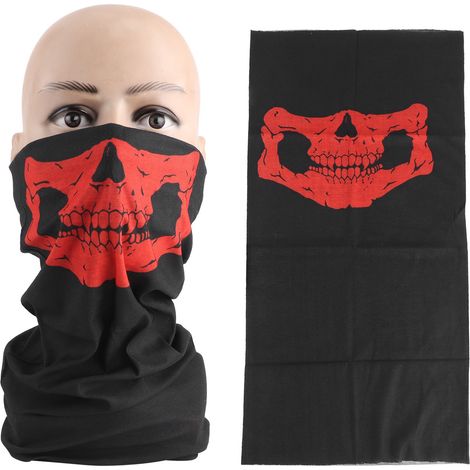 Roter Nackenwärmer für Radfahrer/Motorradfahrer, 2er-Pack, nahtloser Nackenwärmer mit Totenkopfmotiv, atmungsaktiver Nackenschutz für Damen und Herren, multifunktionaler Schal zum Schutz vor Wind und (1/5)