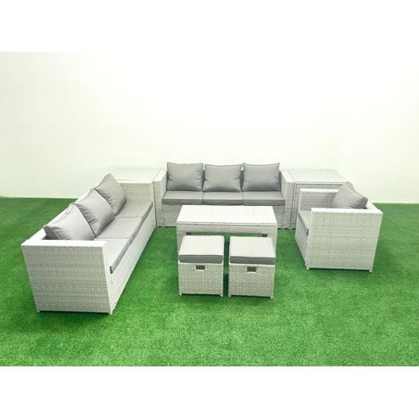 Fimous Meubles d'extérieur en rotin avec Table basse oblongue Fauteuil 2 Petits tabourets 2 Tables d'appoint Gris clair mixte (1/5)
