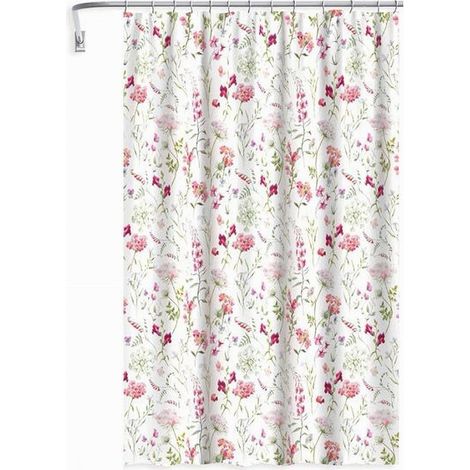 Trade Shop - Cortina De Ducha Impermeable Antimoho 180x200cm Con 12 Anillas Flores De Baño 69916 - (1/3)