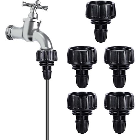 Adaptador de manguera de riego con tapa de salida única de 3/4" a 4/7", de manguera de goteo a grifo, de grifo a manguera de jardín, paquete de 6 unidades (1/5)