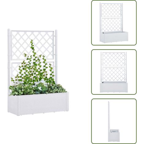 Enrejado - vidaXL Arriate con enrejado y sistema de riego automático blanco - Macetero con riego