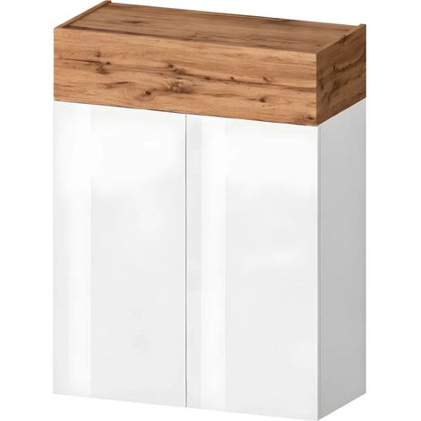 Scarpiera 2 Ante 1 Ribalta Bianco Lucido Rovere 3 Ripiani da Ingresso
