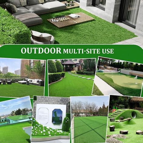 VVBV Gazon artificiel, 200 x 300 x 3 cm, plastique, vert, usage extérieur, drainage, pour terrasse (1/5)