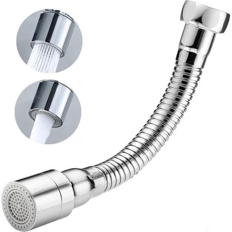 Rallonge de robinet flexible de 14 cm avec 2 jets : douche et jet continu, rotation à 360° (1/5)