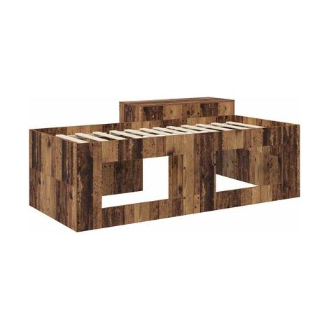 Lit haut enfant (bureau), bois antique, 80 × 200 cm, pour chambre, confort quotidien, assemblage rapide (1/5)